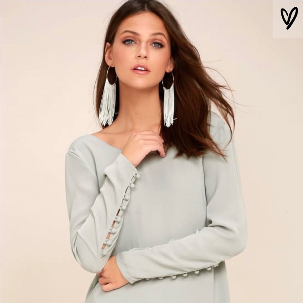 Lulus Upbeat Chic Light Grey Shift Dress NWT